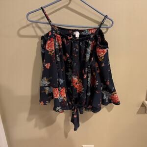 Xhilaration Navy Floral Off the Shoulder Top Size Large